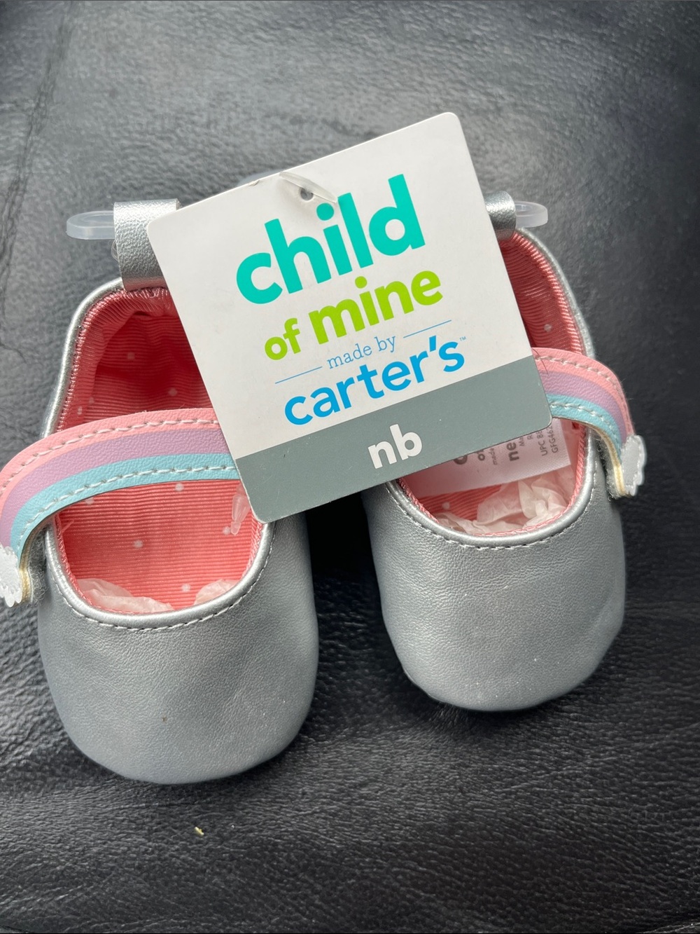 Carter's Silver Baby Mary Janes with Pink Lining and Pastel Strap